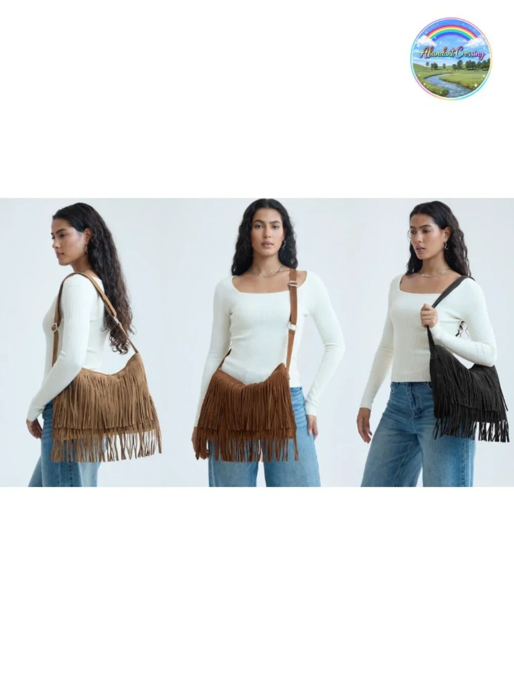 Faux Suede Leather Hobo Crossbody Bag with Tassel Zipper Closure Adjustable